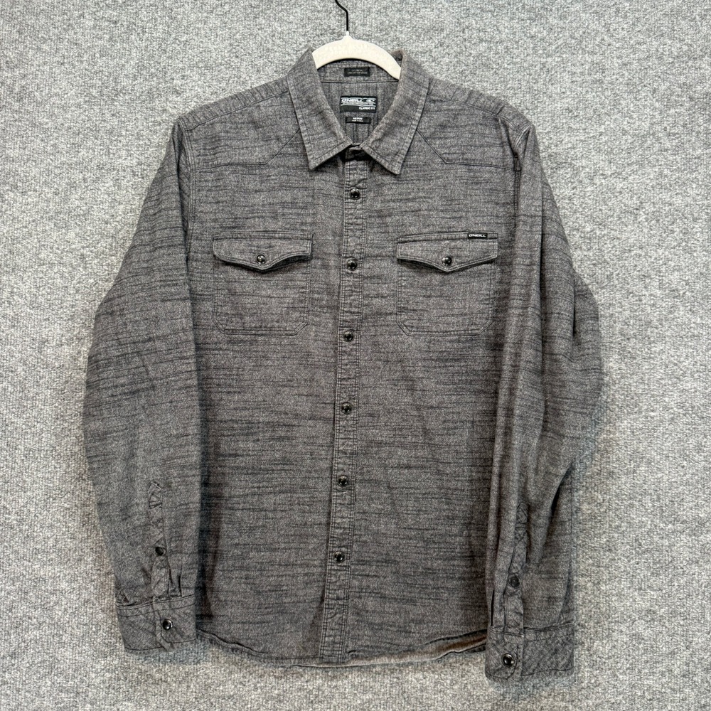 ONeill Gates Flannel Shirt Men Medium Gray Pearl Snap Front Western Classic